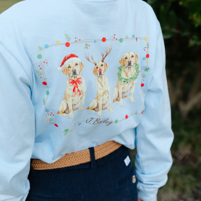 J. BAILEY LOGO TEE CHRISTMAS LABS ON LIGHT BLUE
