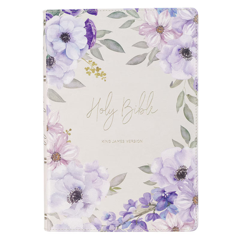 KJV BIBLE LAVENDER FLORAL FAUX LEATHER GIANT PRINT WITH THUMB INDEX