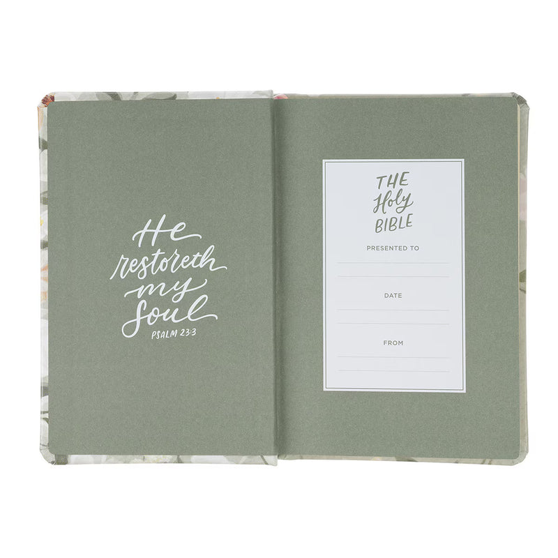 KJV LICHEN GRAY FLORAL HARDCOVER COMPACT BIBLE