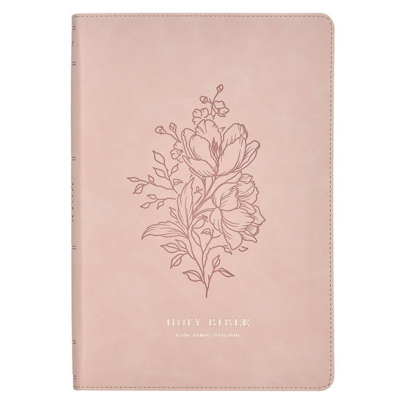 KJV PINK FLORAL THIN LINE BIBLE WITH THUMB INDEX
