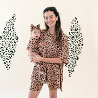 KYTE BABY ZIPPERED FOOTIE IN LATTE LEOPARD