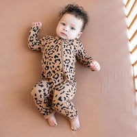 KYTE BABY ZIPPERED ROMPER IN LATTE LEOPARD