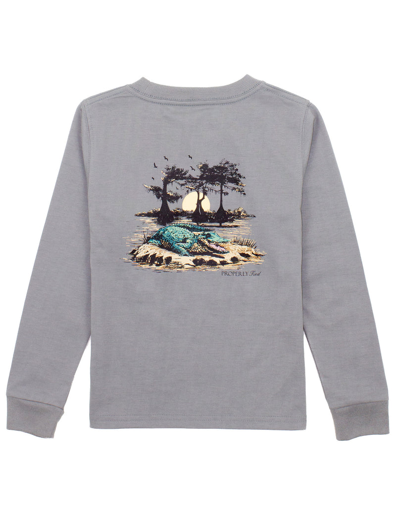 PROPERLY TIED BOYS BAYOU GATOR LS BATTLESHIP GREY