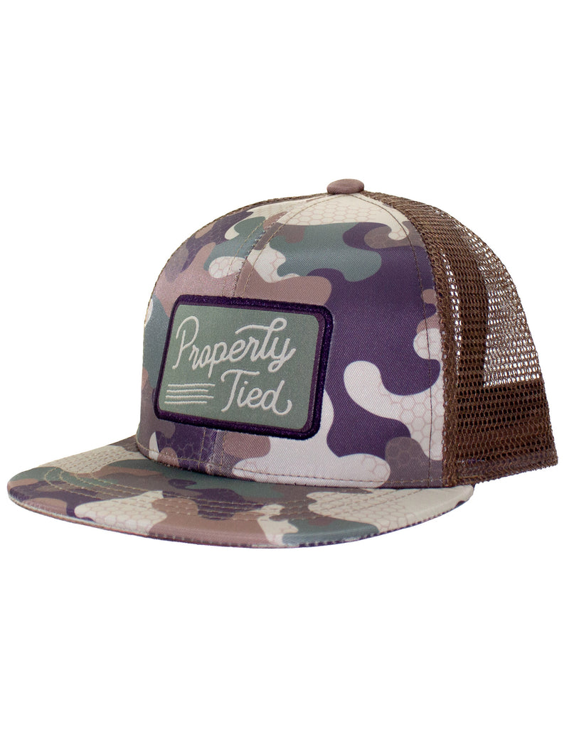PROPERLY TIED BOYS SPORTSMAN TRUCKER HAT DELTA WOODLAND CAMO