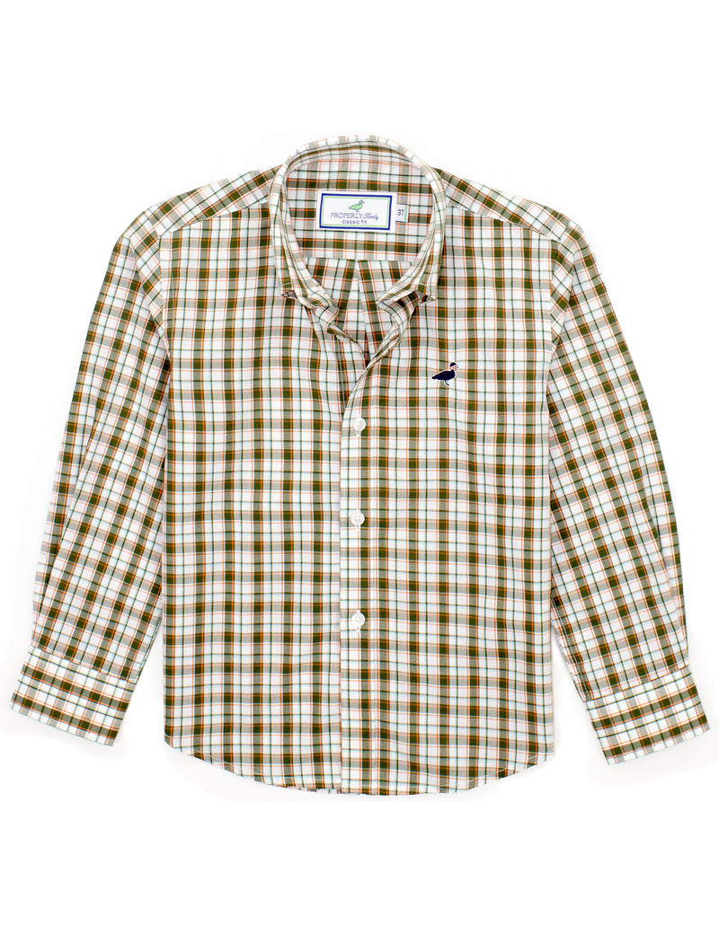 PROPERLY TIED BOYS SEASONAL SPORTSHIRT OLIVE GROVE