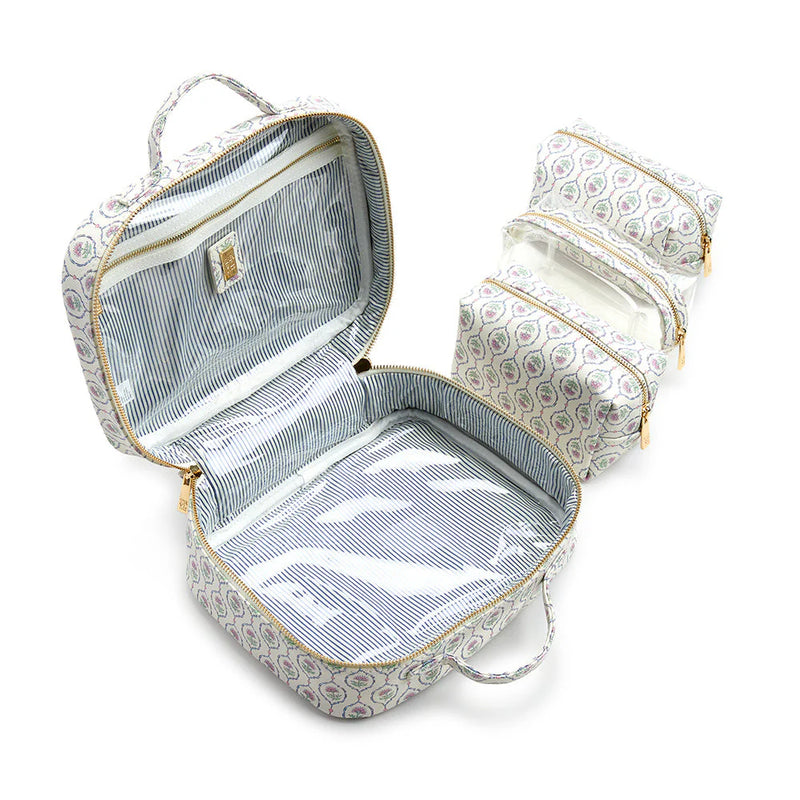 TRVL LUXE TRVL2 COSMETIC TOILETRY CASE ANTIBES WITH NAVY PINSTRTIPE LINER