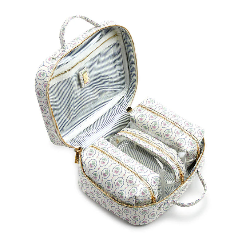 TRVL LUXE TRVL2 COSMETIC TOILETRY CASE ANTIBES WITH NAVY PINSTRTIPE LINER