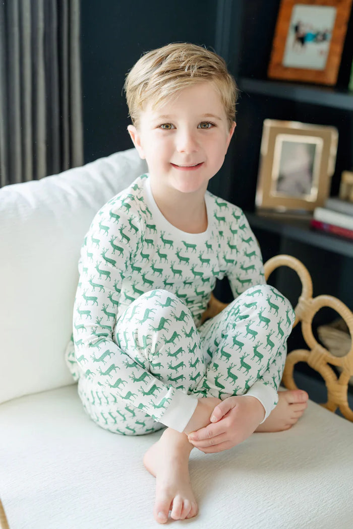 LILA AND HAYES GRAYSON PAJAMA PAT SET WOODLAND DEER