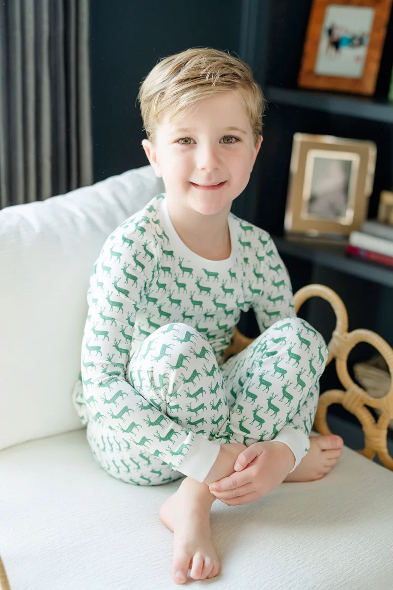 LILA AND HAYES GRAYSON PAJAMA PAT SET WOODLAND DEER