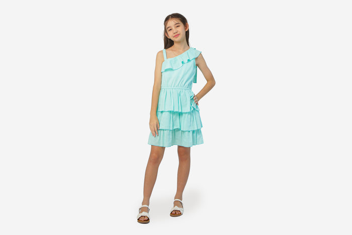LINDI DRESS AQUA SILVER STRIPE