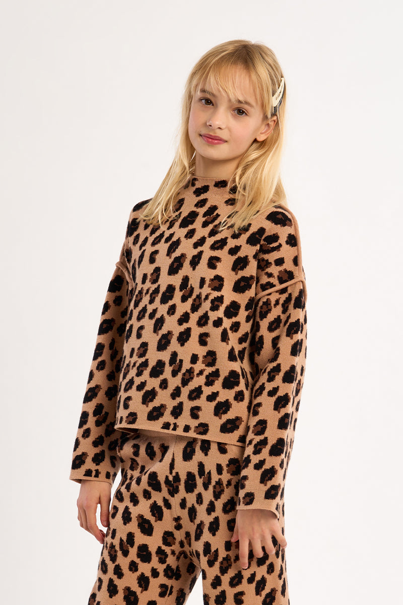 Molly Bracken Girls Knitted Sweater Leopard