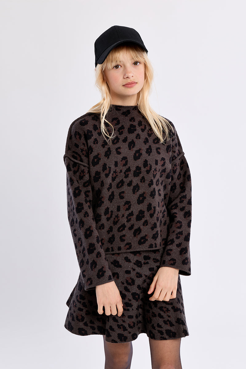 Molly Bracken Girls Knitted Sweater Dark Grey Leopard