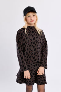 Molly Bracken Girls Knitted Sweater Dark Grey Leopard