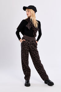 Molly Bracken Girls Knitted Pant Dark Grey Leopard