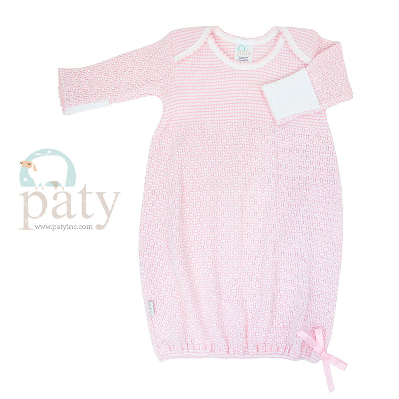 PATY LAP SHOULDER GOWN PINK WITH PINK TRIM NEWBORN NO BOW