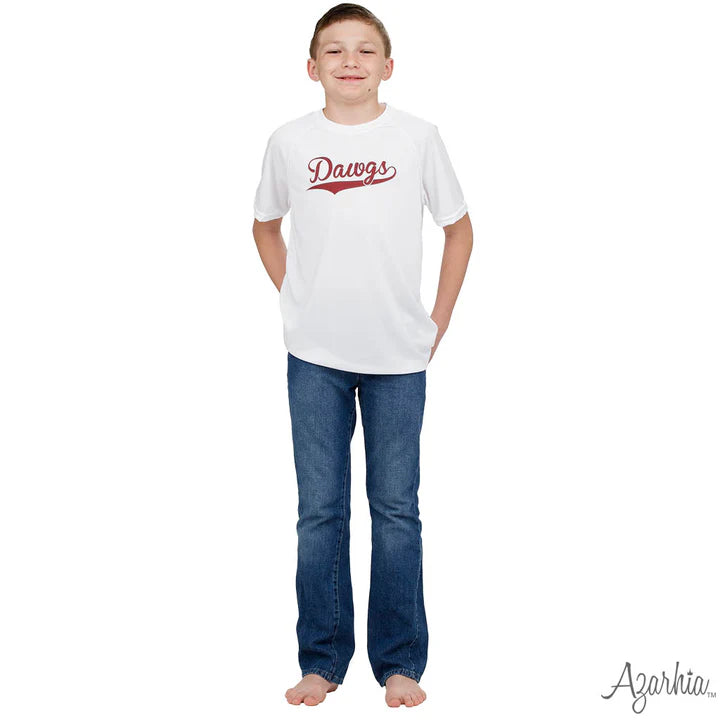 AZARHIA BOYS DAWGS WHITE DRI FIT BASEBALL TEE