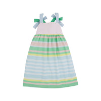 TBBC MACIE MIDI DRESS SARASOTA STRIPE WITH PALM BEACH, BUCKHEAD BLUE, AND GRACE BAY GREEN