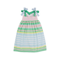 TBBC MACIE MIDI DRESS SARASOTA STRIPE WITH PALM BEACH, BUCKHEAD BLUE, AND GRACE BAY GREEN