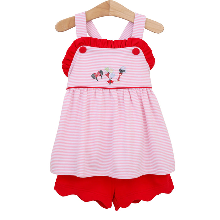 TROTTER STREET MOUSE EMBROIDERY SCALLOPED SHORT SET