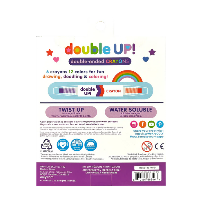 OOLY DOUBLE UP! DOUBLE-ENDED CRAYON SET OF 6/12 COLORS