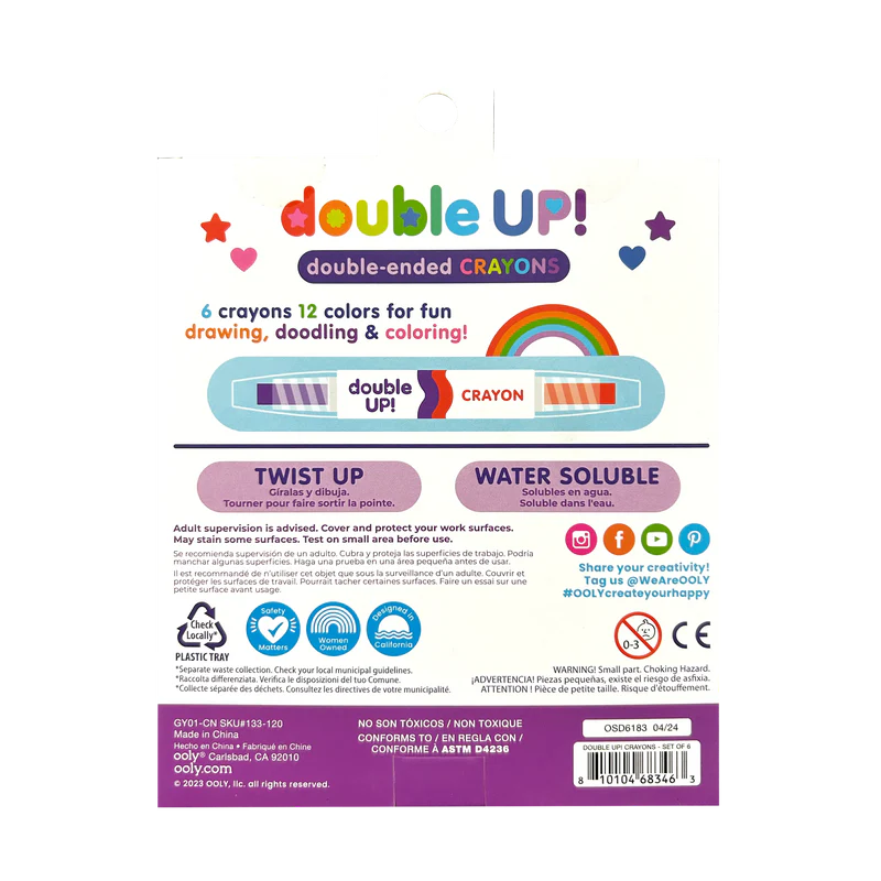 OOLY DOUBLE UP! DOUBLE-ENDED CRAYON SET OF 6/12 COLORS