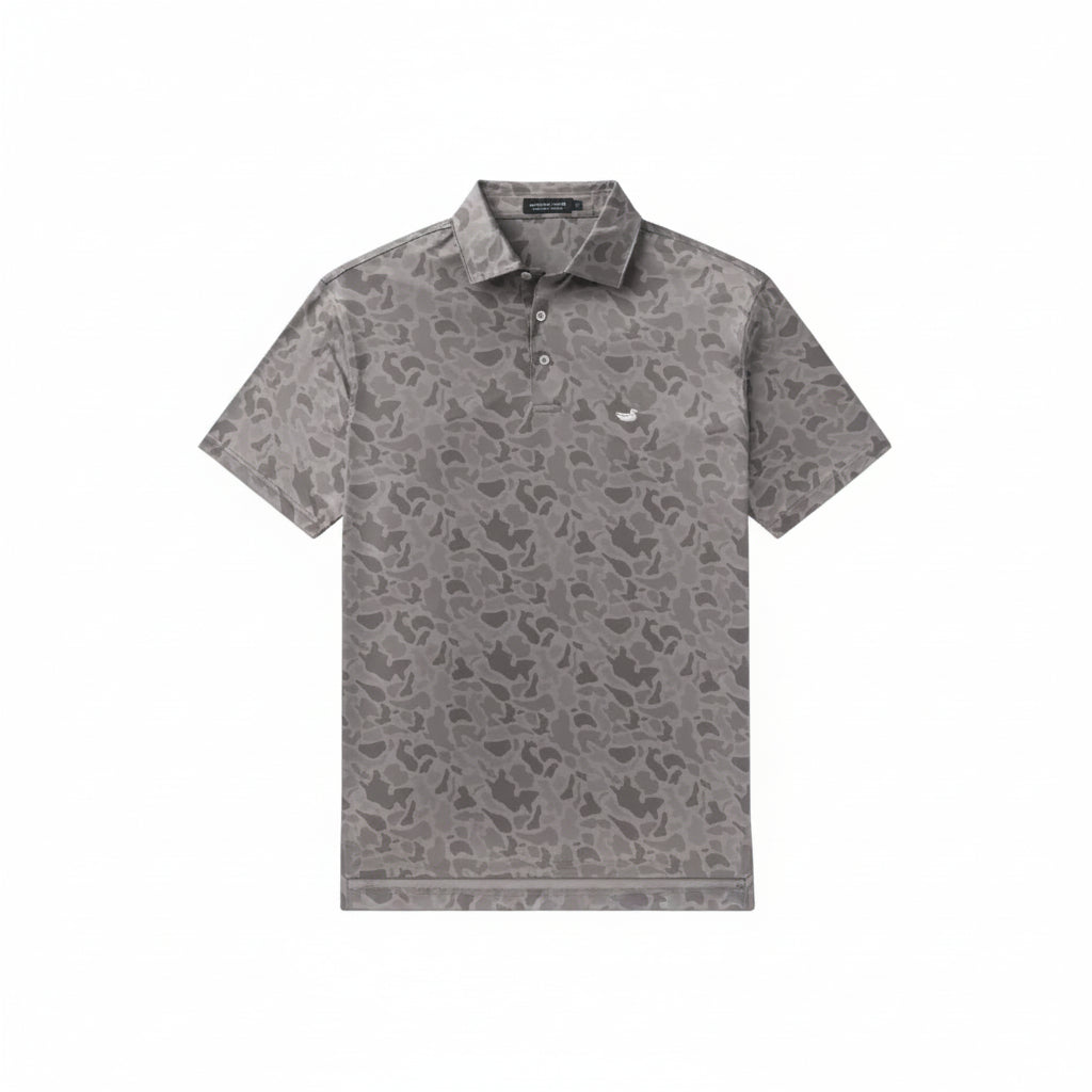 Gray patterned polo shirt on a white background