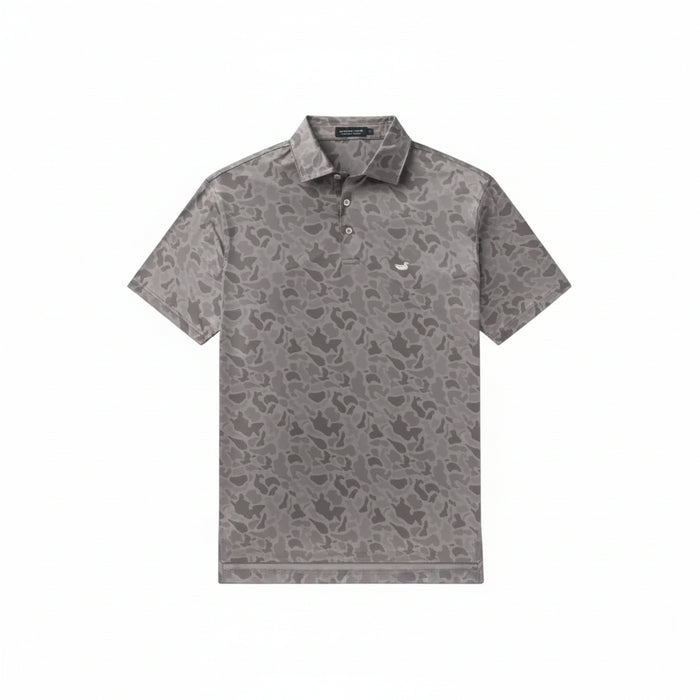 Gray patterned polo shirt on a white background