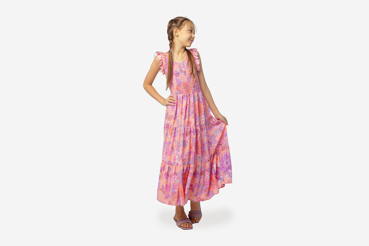 Luca Maxi Dress Peach Big Flower