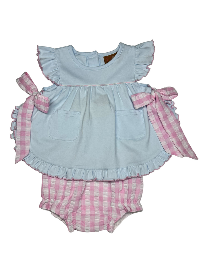 MILLIE JAY HARLOW TIE BLOOMER SET BLUE & PINK