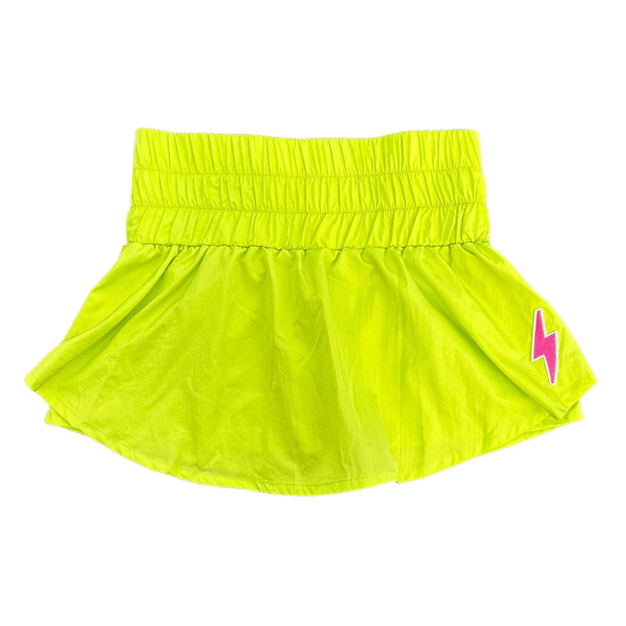 LITTLE OLIN NEON GREEN GATHERED MINI SKORT