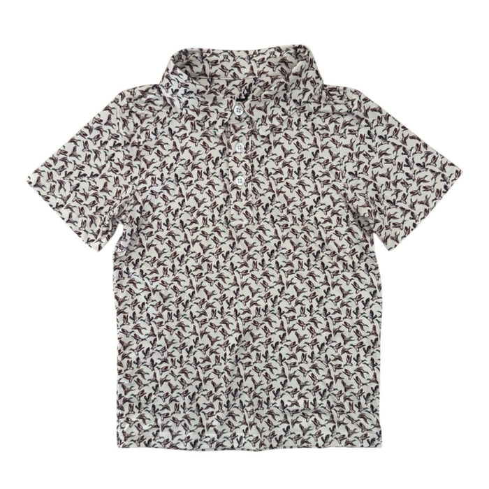 Short-sleeve shirt with a subtle pattern on a white background