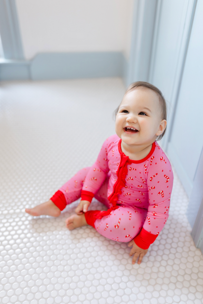 Poppy Kids Pink Candy Cane Ruffle Romper