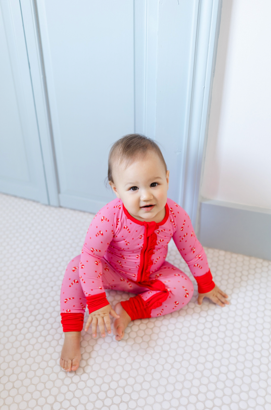 Poppy Kids Pink Candy Cane Ruffle Romper