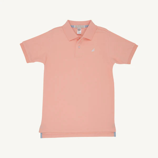 Prim And Proper Polo Pompano Peach With Multicolor Stork