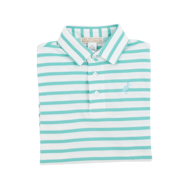 TBBC PRIM AND PROPER POLO TURKS TEAL STRIPE/EDISTO EGG BLUE