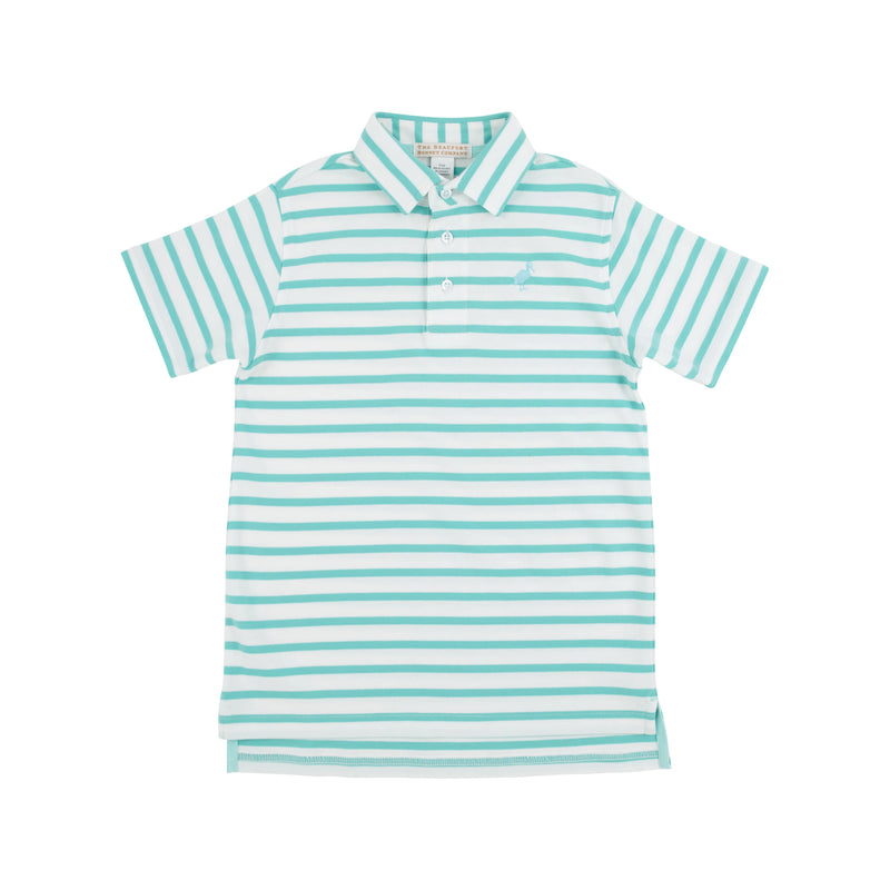 TBBC PRIM AND PROPER POLO TURKS TEAL STRIPE/EDISTO EGG BLUE