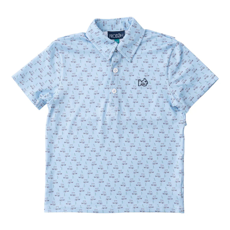 PRODOH SHORT SLEEVE PERFORMANCE POWDER BLUE GOLF CART PRINT