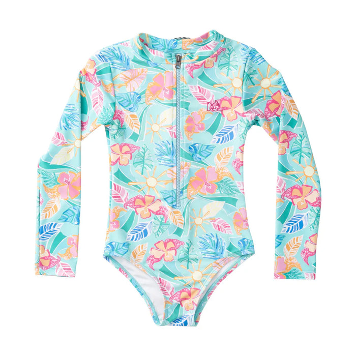 SURF & TURF ZIP FRONT SWIMSUIT TROPICAL PALM