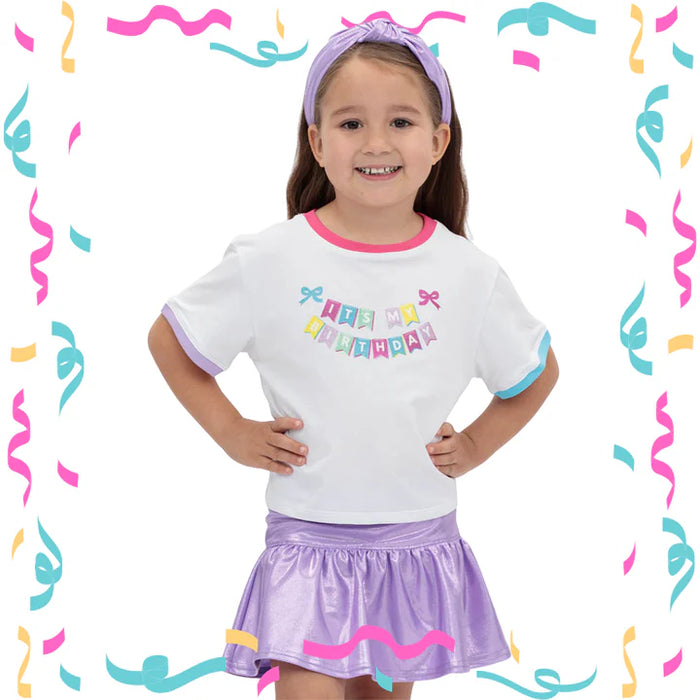 IT'S MY BRITHDAY GLITTER ON WHITE RINGER BOXY TEE