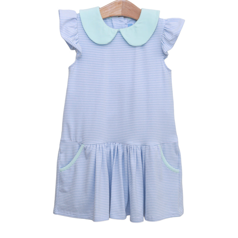 TROTTER STREET GENEVIEVE DRESS LIGHT BLUE STRIPE LIGHT MINT