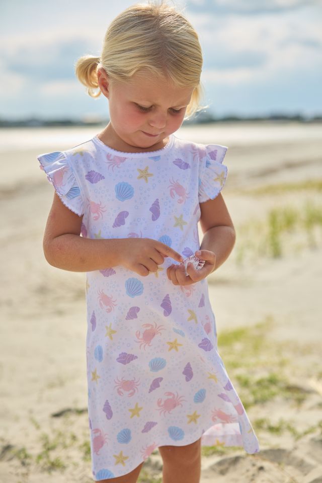 PRINTED ANGEL SLEEVE DRESS SEA SHELLS
