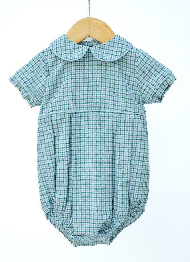 Ruth &amp; Ralph Autumn Meadow Plaid Alexander Bubble — a handsome woven bubble for baby boys featuring a rich autumn meadow plaid print that’s perfect for the season’s most special occasions.