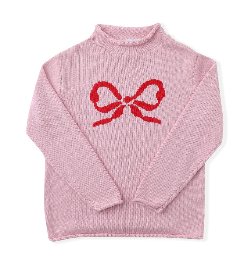 SWOON BABY PINK W/RED BOW SWEATER