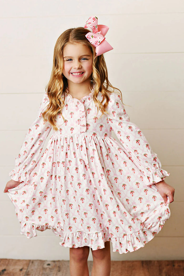 SWOON BABY SCALLOPED CANDY CANE BUTTERKNIT PLAY DRESS