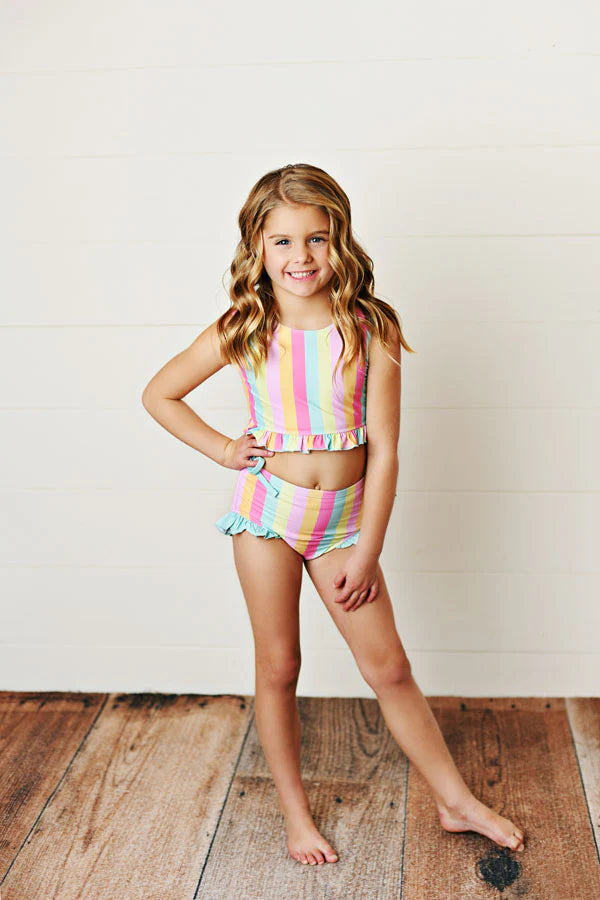 SWOON BABY UPF 50 2 PC SWIM RAINBOW STRIPES