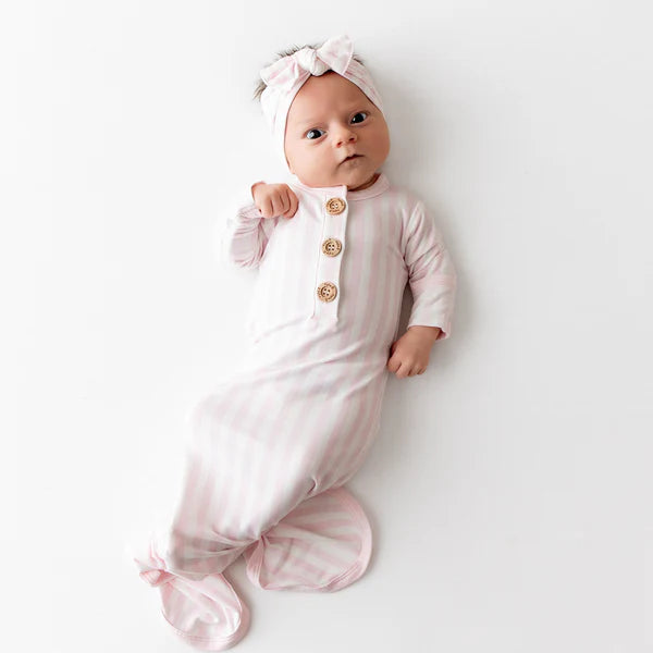 KYTE BABY KNOTTED GOWN WITH BOW SET IN SMALL SAKURA STRIPE