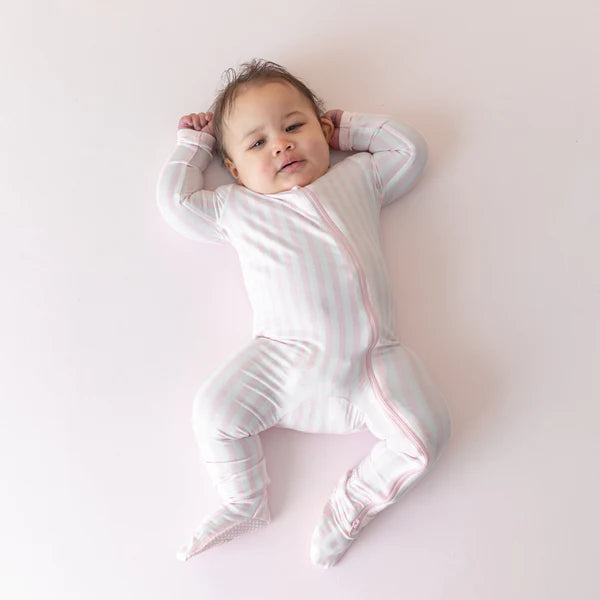 KYTE BABY ZIPPERED FOOTIE SMALL SAKURA STRIPE
