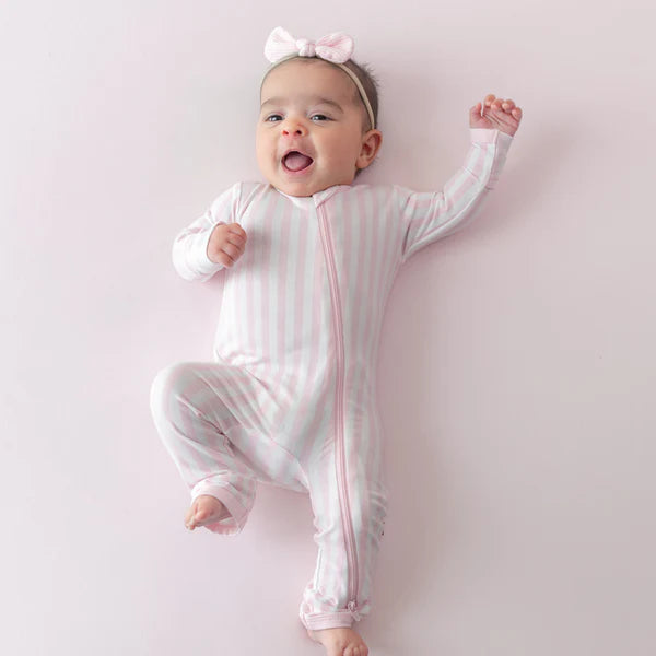 KYTE BABY ZIPPERED ROMPER IN SMALL SAKURA STRIPE