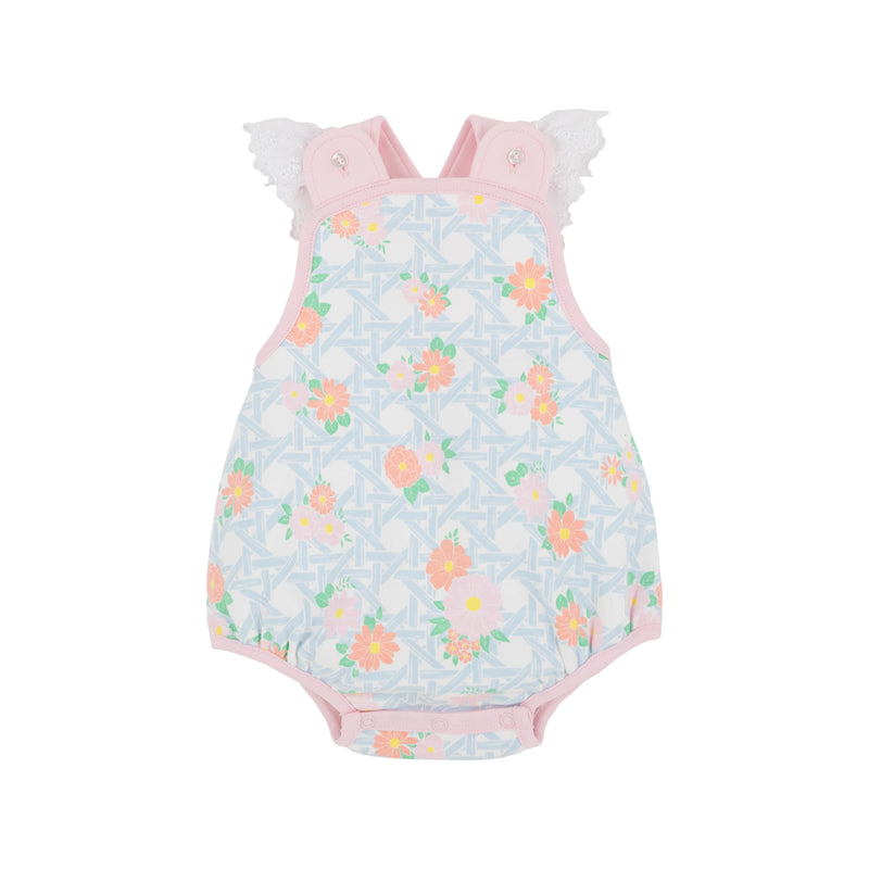 TBBC SAYLOR SUNSUIT CAYMAN ISLAND CANE AND PALM BEACH PINK
