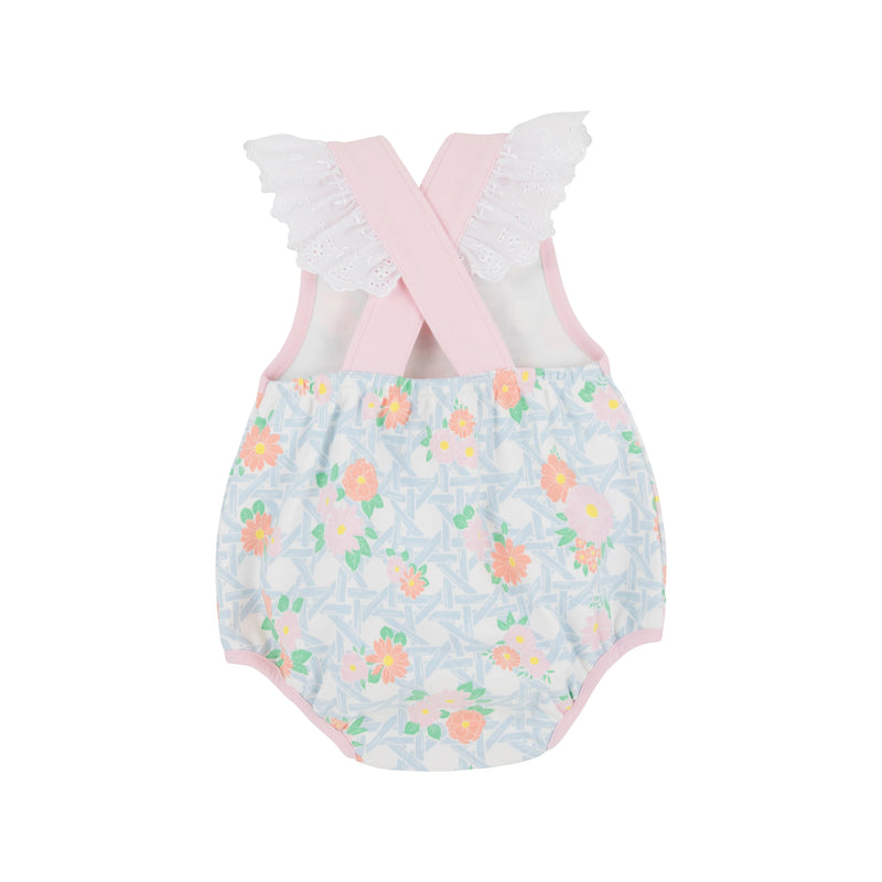 TBBC SAYLOR SUNSUIT CAYMAN ISLAND CANE AND PALM BEACH PINK